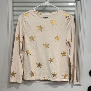 Old Navy Cream Long Sleeve Tee with Gold Stars
